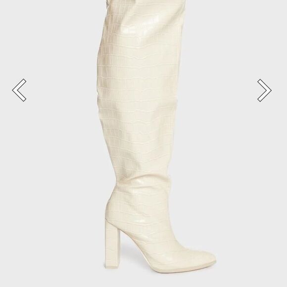 NWT Public Desire Poise Off White PU Boots - Size 7 - Picture 1 of 6